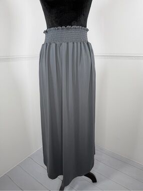Ninexis Gray Smocked Waist Maxi Skirt Size S Side Slits Stretch Boho